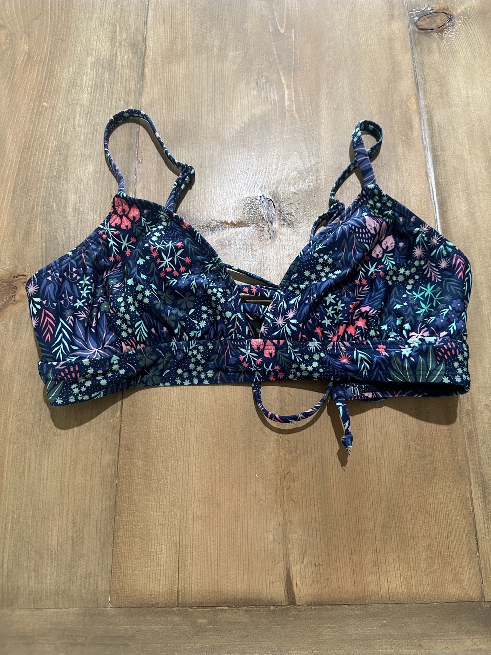 Title Nine Navy Floral Halter Bikini Top